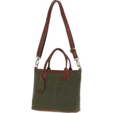 Versatile Ashwood Leather & Tweed Shoulder Bag Tan/Green Check: TW-22-010-TGNH