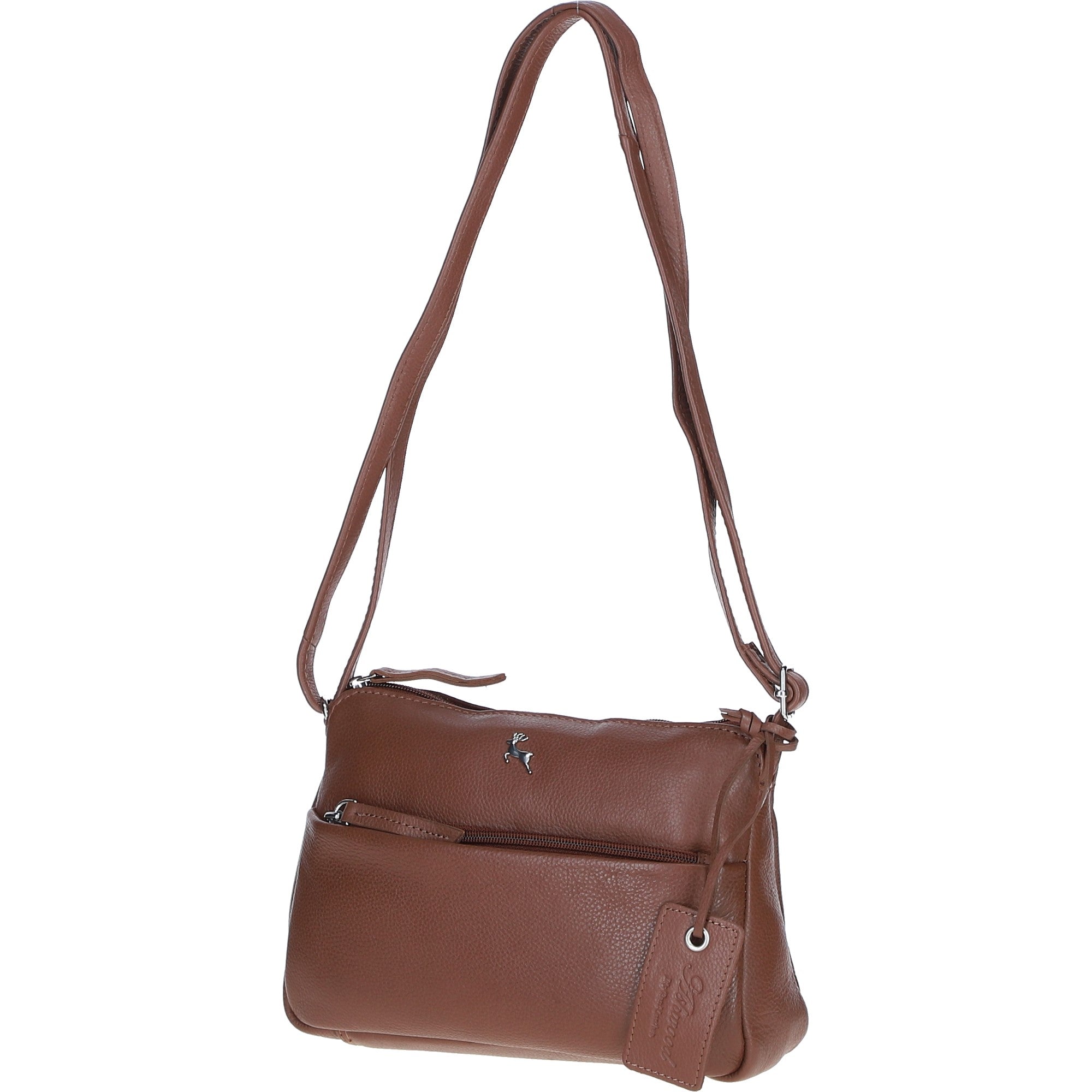 Compact Zip-Closure Leather Crossbody Bag Cognac: Belfast