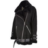 Womens Oversized Sheepskin Flying Jacket Black/Snuff: KB-20091