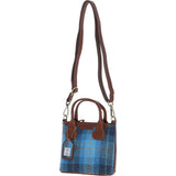 Ashwood Leather & Harris Tweed® Cloth Handbag with Removable Crossbody Strap Tan/LT Blue: TW-21-05-TB
