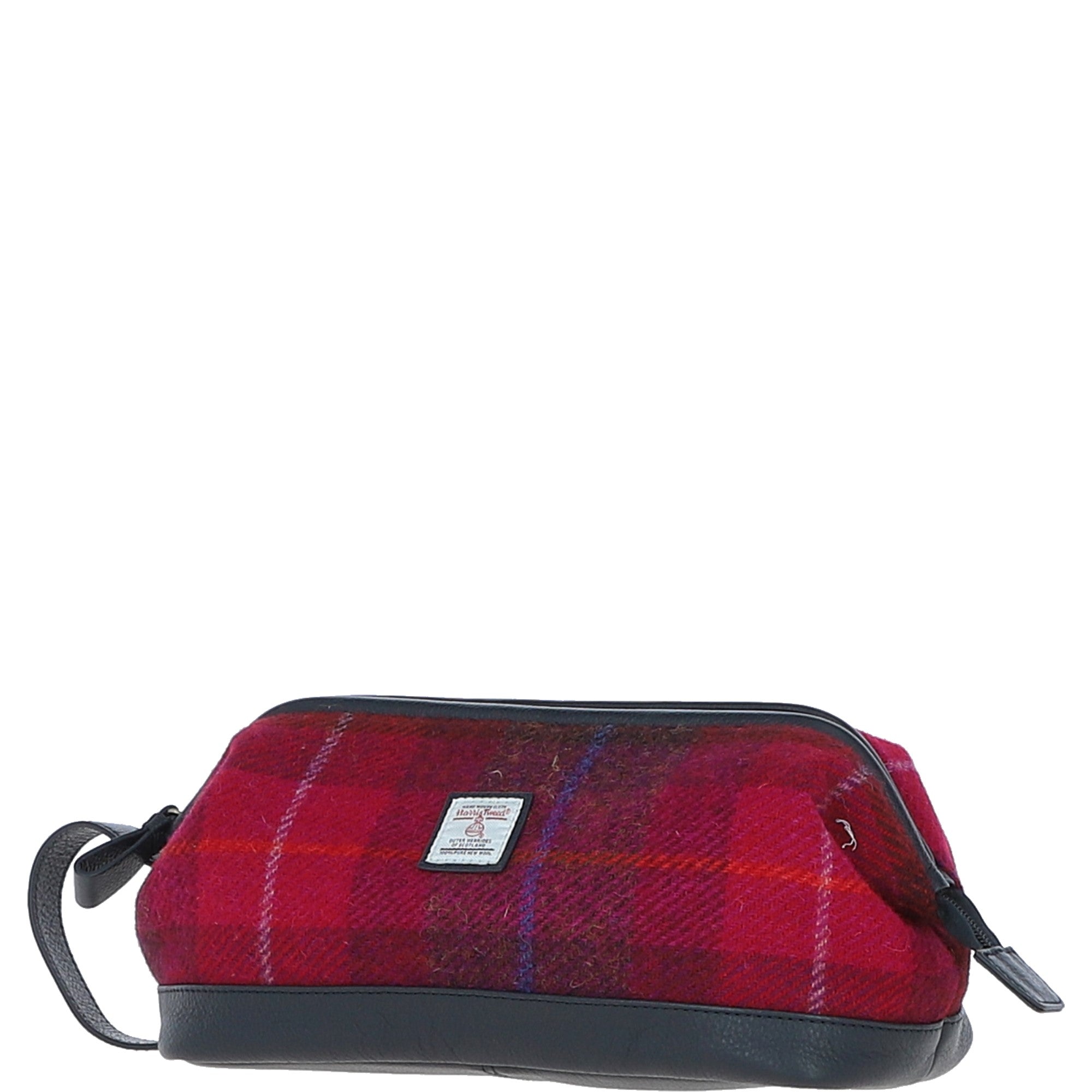 Ashwood Leather & Harris Tweed® Cloth Unisex Washbag Navy/Pink: TW-40-06-NP