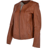 Womens Collarless Leather Jacket Tan/nap: AWL-280