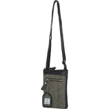 Authentic Ashwood Leather & Harris Tweed® Cloth Crossbody Bag Brown/Green: TW-29-09-BG