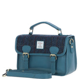 Ashwood Leather & Harris Tweed® Cloth Satchel Bag Teal/Navy: TW-68-16-TN
