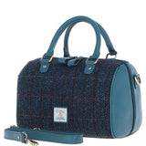 Ashwood Leather & Harris Tweed® Cloth Medium Barrel Bag Teal/Navy: TW-62-16-TN
