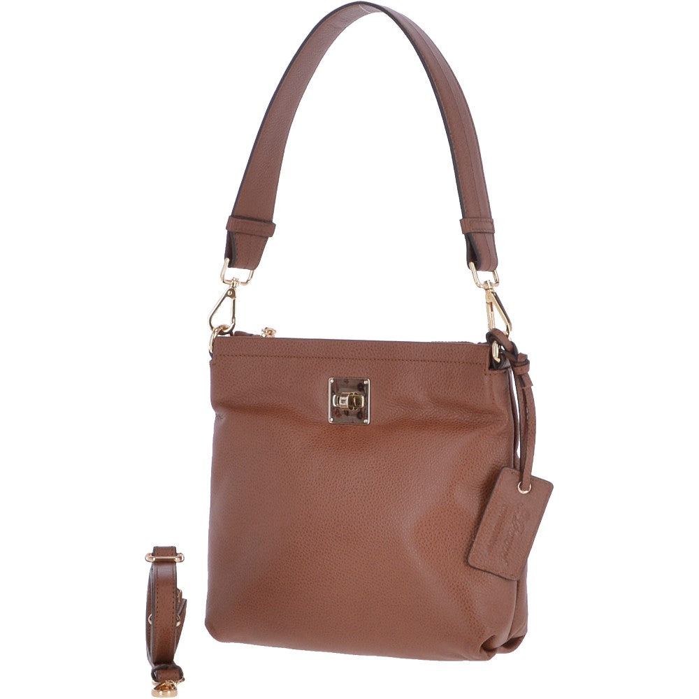 Small Two In One Leather Crossbody Bag & Shoulder Bag Tan : 62539