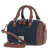 Ashwood Leather & Harris Tweed® Cloth Small Barrel Bag Tan/Navy: TW-61-11-TN