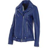 Ashwood Ladies Leather Longline Biker Jacket Ink Blue: LONG LINE BIKER