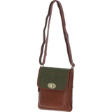 Ashwood Leather & Tweed Twist Lock Crossbody Bag Tan/Green Check: TW-31-010-TGNH