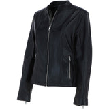 Real Leather Biker Style Jacket with Mandarin Collar Black: AWL-Kate