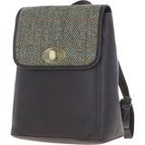 Ashwood Leather & Harris Tweed® Cloth Compact Backpack Brown/Green: TW-65-09-BG
