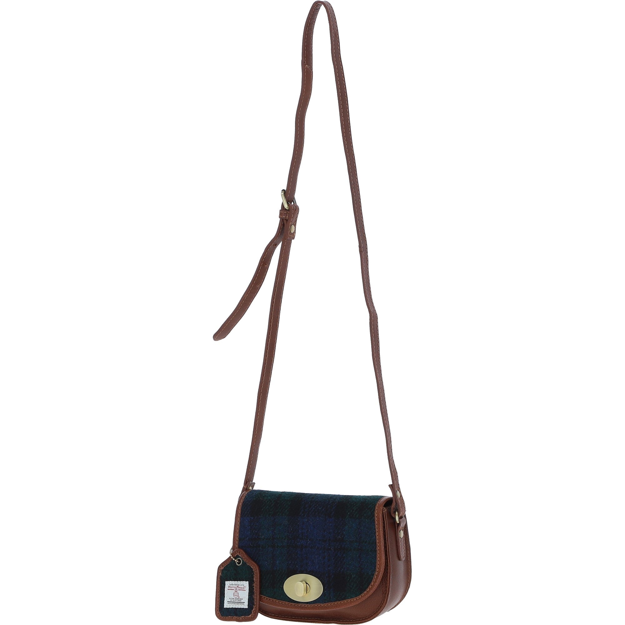 Ashwood Leather & Harris Tweed® Cloth Saddle Crossbody Bag with Twist Lock Tan/Watch: TW-30-04-TW