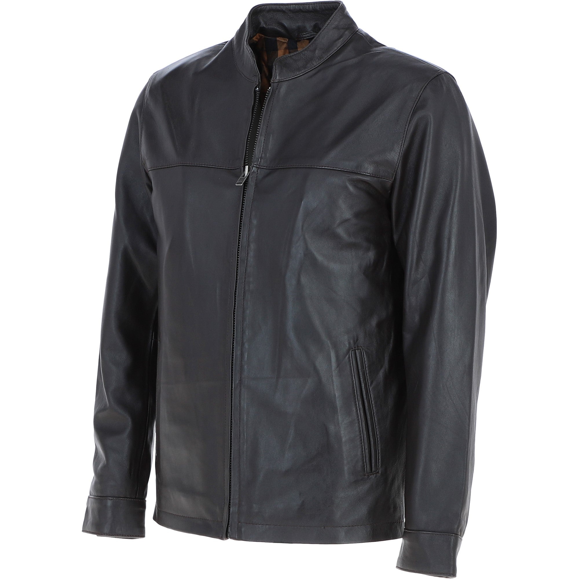 Ashwood Men’s Casual Real Leather Jacket with Mandarin Collar and Hidden Zip Brown: AWM-COOPER