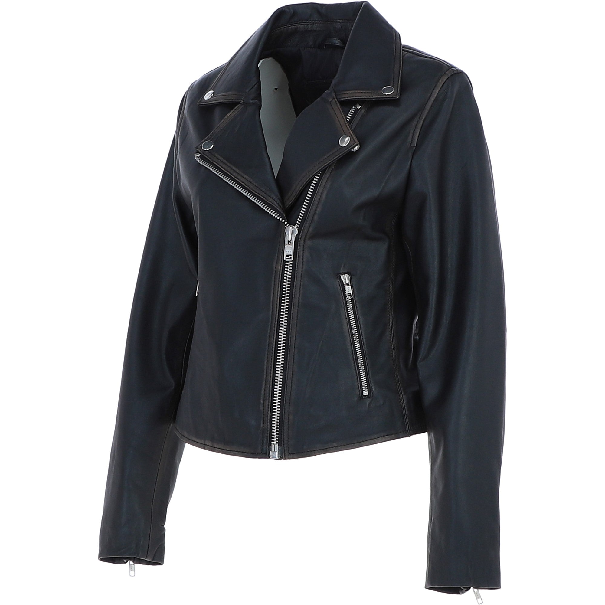 Women’s Genuine Leather Slim Fit Biker Jacket Black Ruboff: Caro