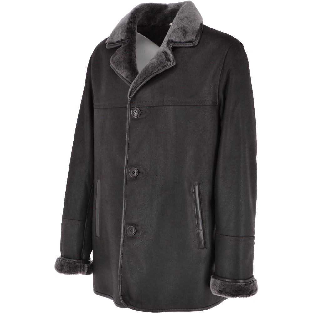Luxury 4 Button Single Breasted  Sheepskin Coat Brown: KE-223