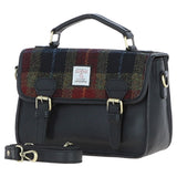Ashwood Leather & Harris Tweed® Cloth Satchel Bag Black/Green/Red: TW-68-07-BR