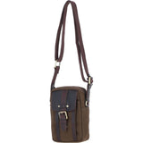 Fenland Canvas & Leather body Bag Brandy/Green: FEN-750