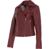 Short Leather Biker Jacket Burgundy: 6617