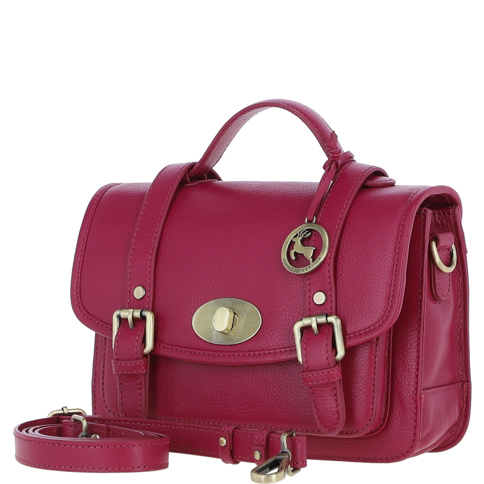 Stylish Ashwood Leather Large Satchel Bag Raspberry: Y-63