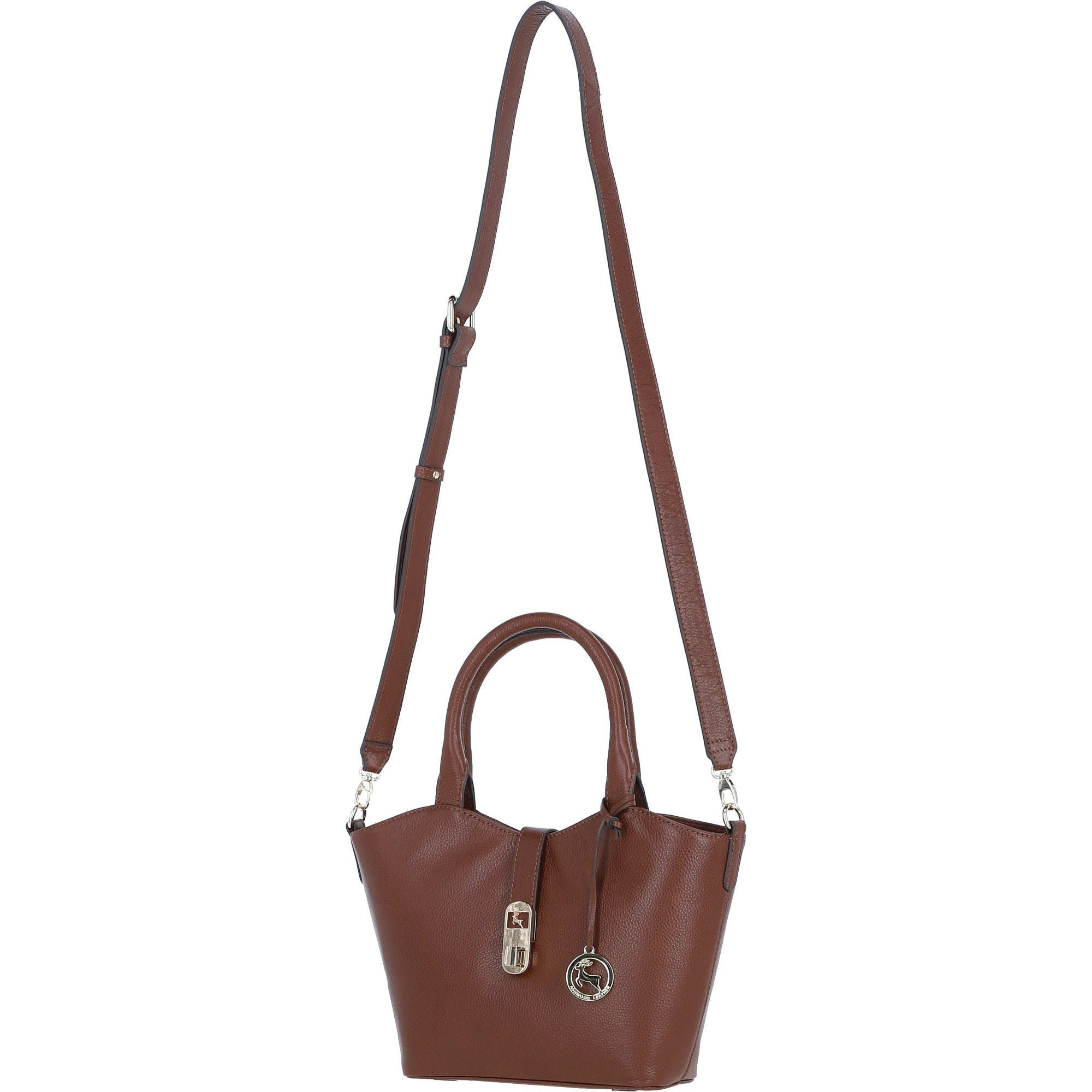 Leather Shoulder Bag with Detachable Crossbody Strap 2 Tone Tan: 64739
