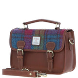 Ashwood Leather & Harris Tweed® Cloth Satchel Bag Tan/Purple: TW-68-13-TP