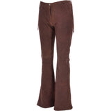 Women's Flared 60's Suede Leather Jeans Brown Suede: 35857
