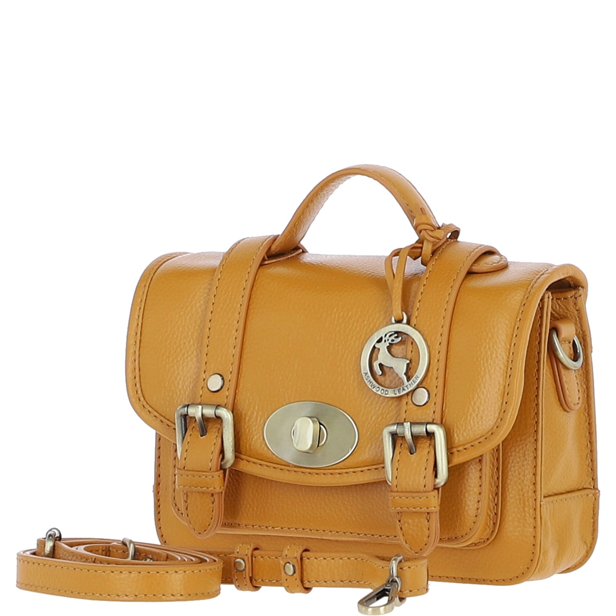 Stylish Ashwood Leather Medium Satchel Bag Mustard: Y-62