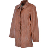Womens Single Breasted Oversized Leather Coat Cognac/app: IVONNE 2