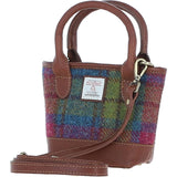 Ashwood Leather & Harris Tweed® Cloth Small Grab Bag Tan/Purple: TW-63-13-TP