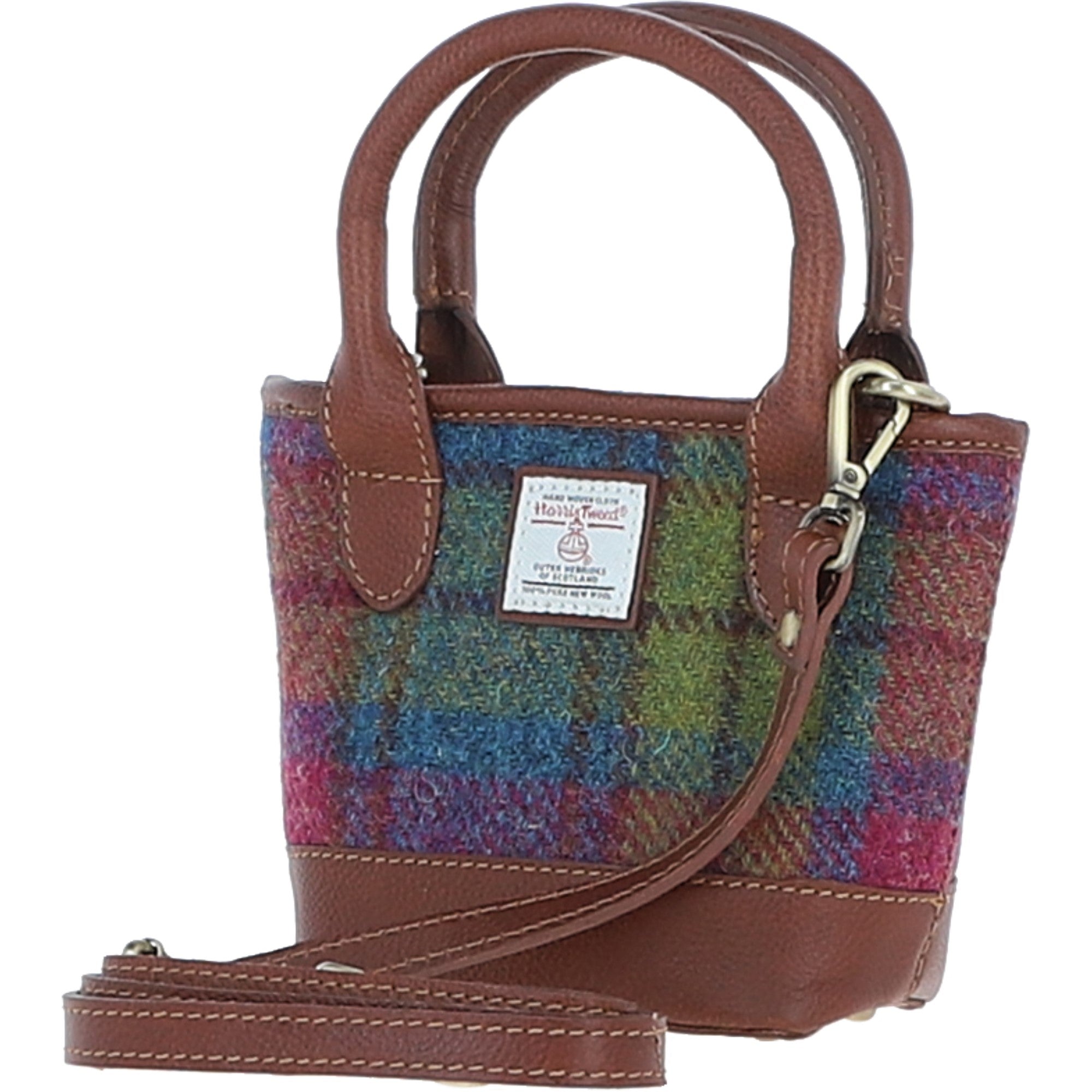 Ashwood Leather & Harris Tweed® Cloth Small Grab Bag Tan/Purple: TW-63-13-TP