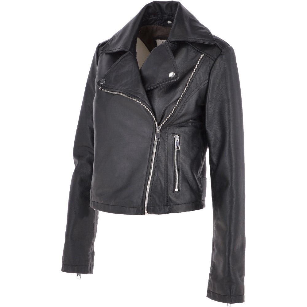 Short Leather Biker Jacket Black: 6617