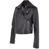 Short Leather Biker Jacket Black: 6617