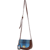 Ashwood Leather & Harris Tweed® Cloth Saddle Crossbody Bag with Twist Lock Tan/LT Blue: TW-30-05-TB