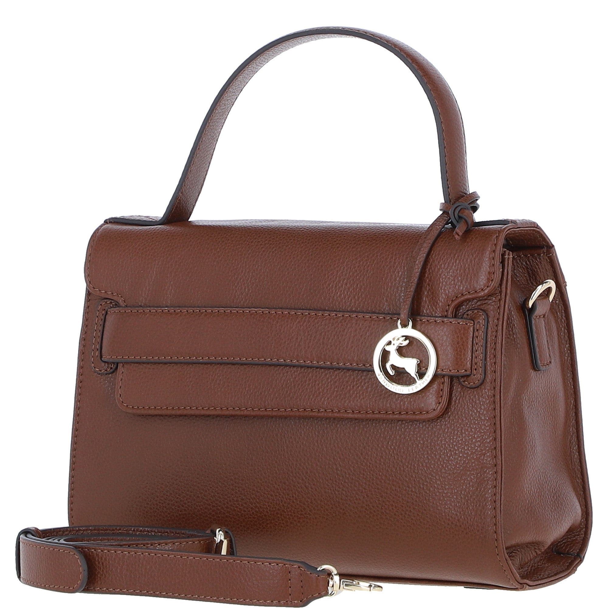 Elegant Ashwood Leather Handbag with Detachable Crossbody Strap 2 Tone Tan: 64731