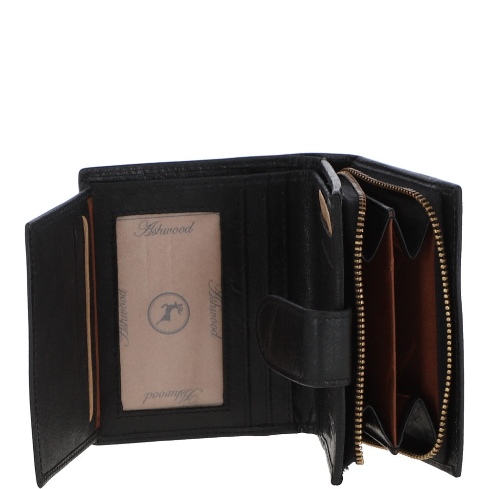 Women's Vintage Wash Leather Wallet Purse Black : G-41
