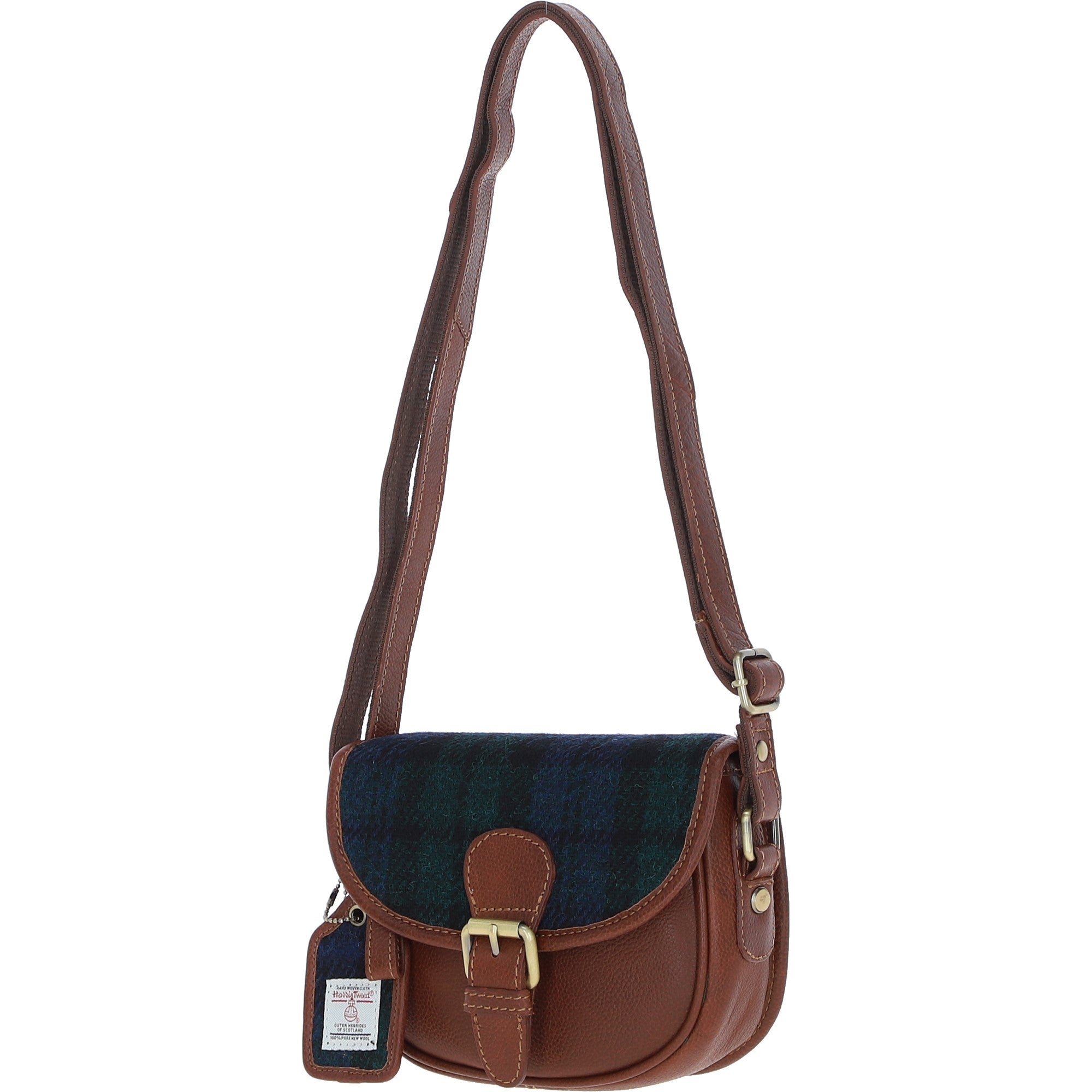 Ashwood Leather & Harris Tweed® Cloth Saddle Bag Tan/Watch: TW-26-04-TW