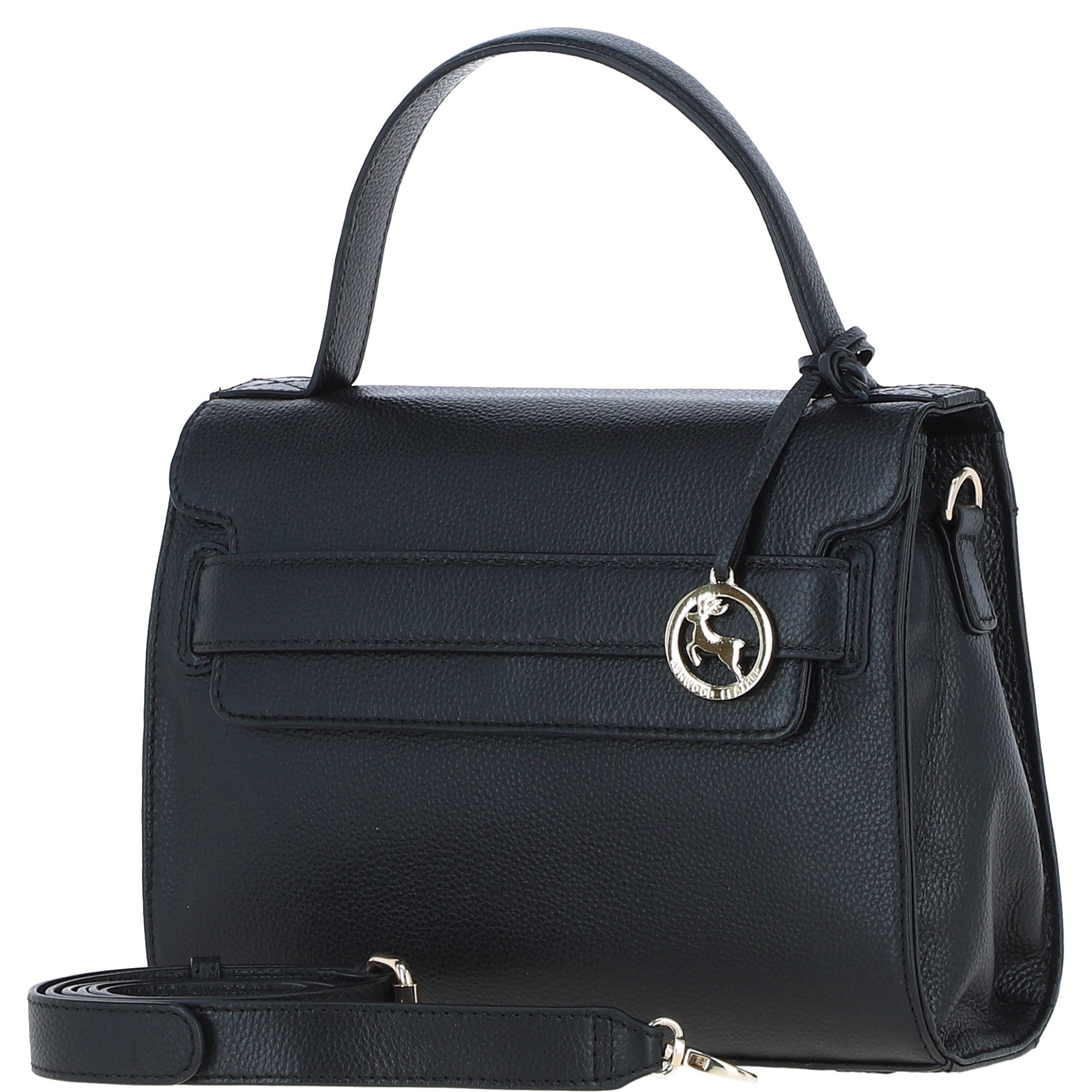 Elegant Ashwood Leather Handbag with Detachable Crossbody strap Black: 64731
