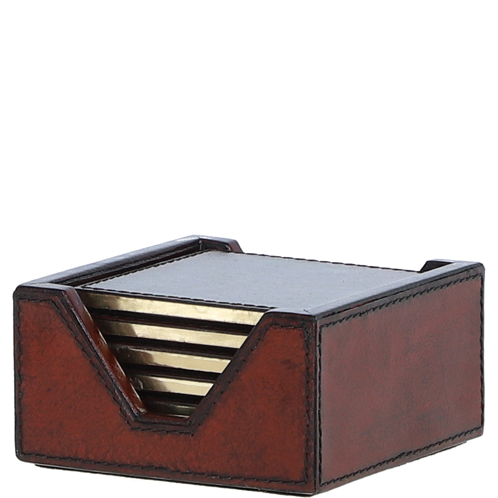 Ashwood Leather Square Coaster with Gold Accent Edges Chestnut: LF-160