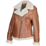 Womens Shearling Biker Jacket Cognac: 2418