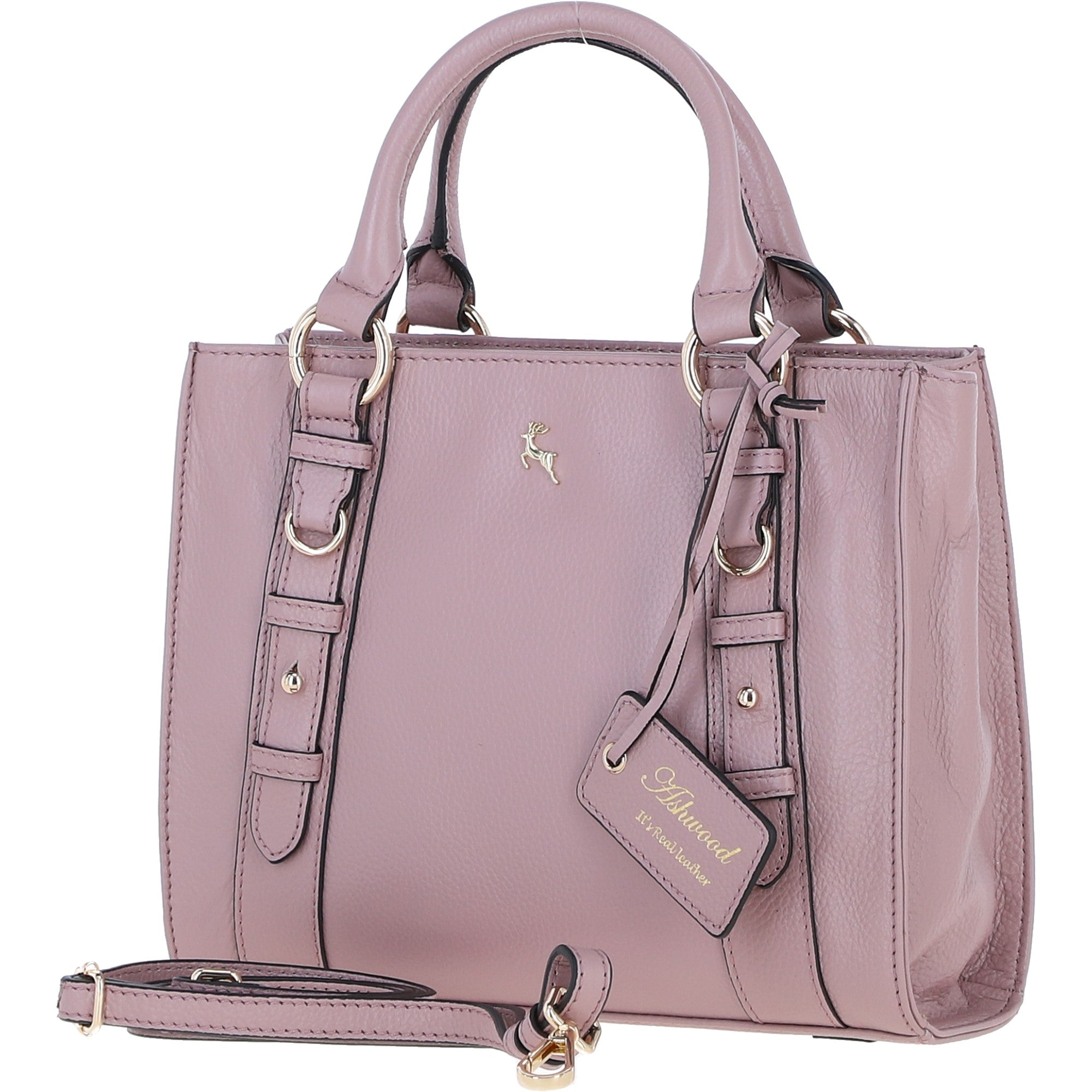 Real Leather Handbag with Adjustable Crossbody Strap Woodrose: 64867