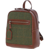 Authentic Ashwood Leather & Tweed Backpack Tan/Greeen Check: TW-28-10-TGNH