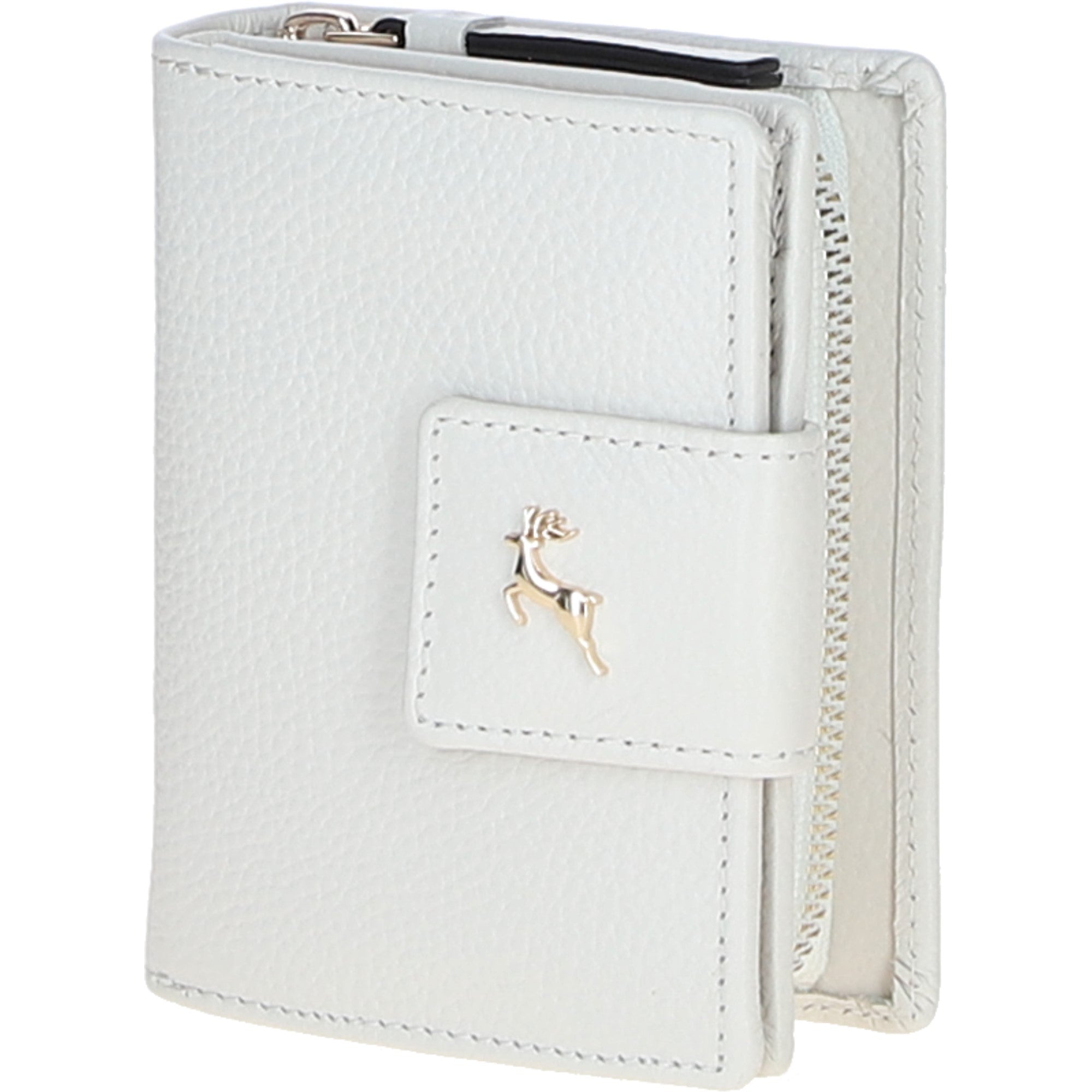 Ashwood Leather RFID Secure Wallet/Purse with Zip and Stud Closure White: X-30