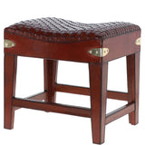 Leather Covered Wood Frame Vintage Woven Leather Stool Chestnut: LF-143