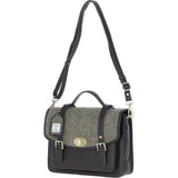 Ashwood Leather & Harris Tweed® Cloth Large Satchel Bag with Twist Lock Brown/Green: TW-35-09-BG