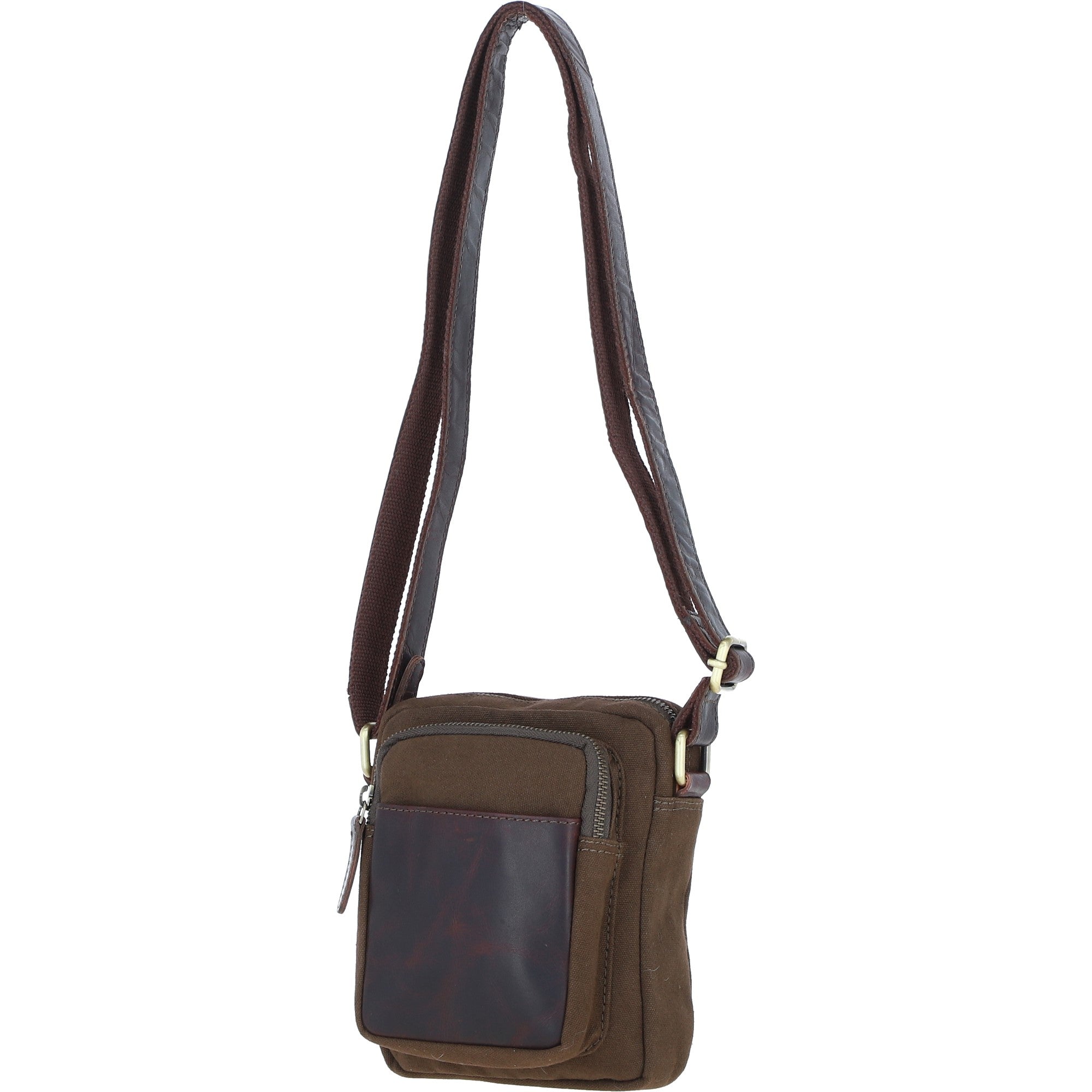 Fenland Canvas & Leather Crossbody Bag Brandy/green: FEN-751