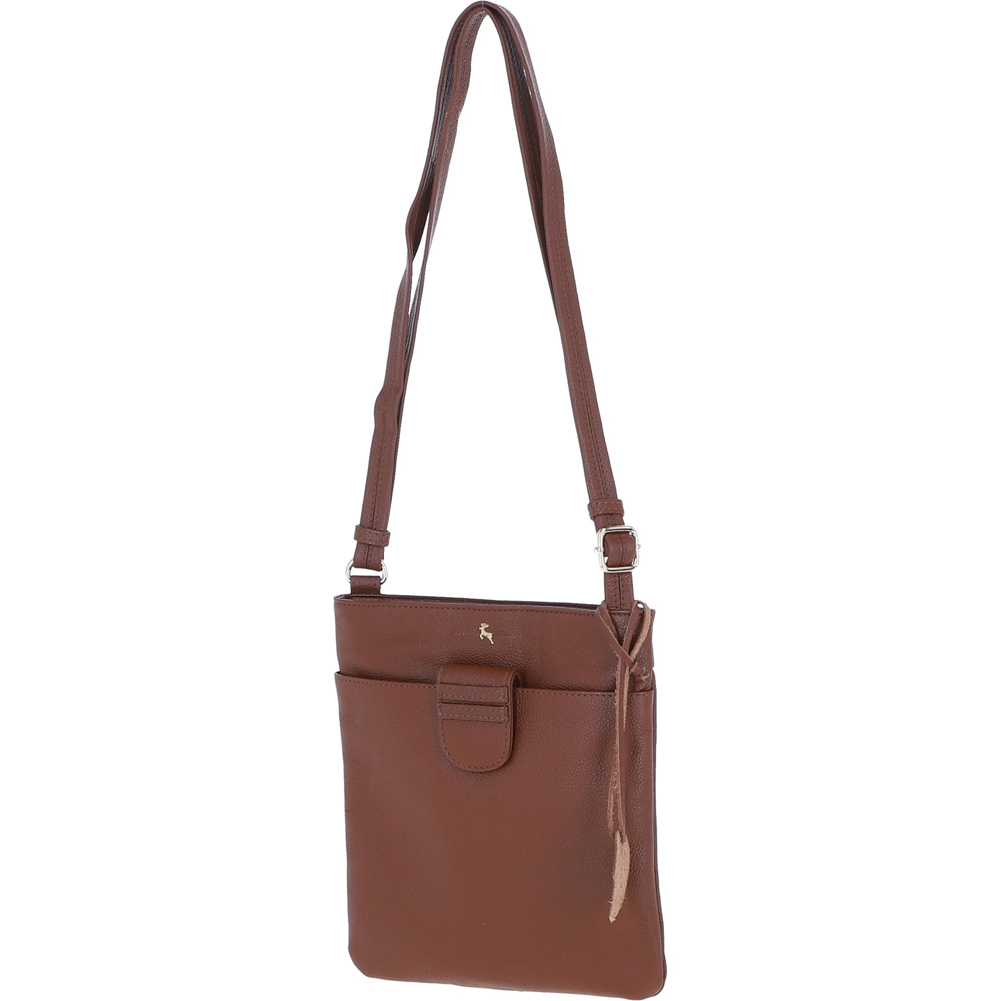 Genuine Leather Crossbody x Shoulder Bag with Golden Accents Cognac: 64239