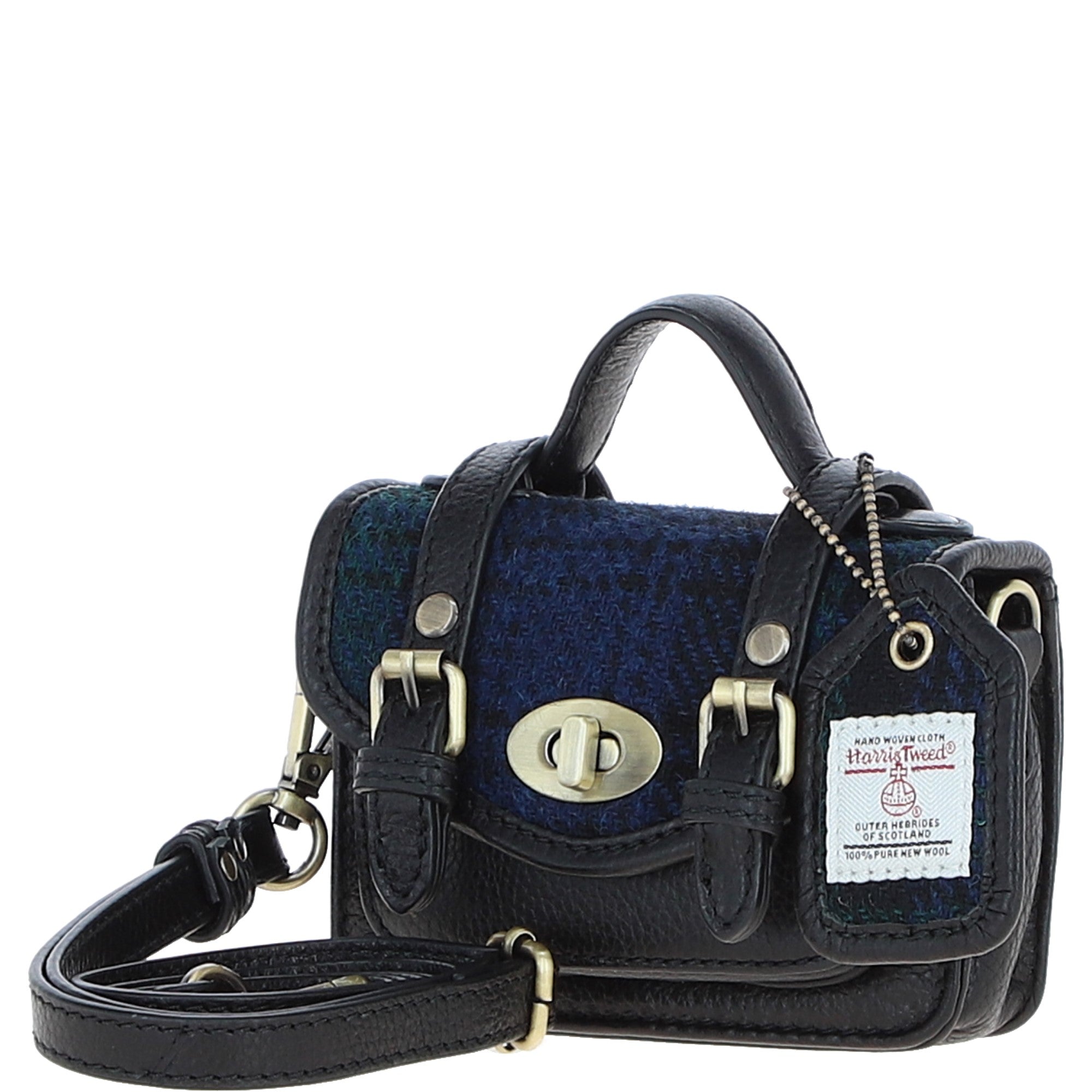Ashwood Leather & Harris Tweed® Cloth Micro Satchel Bag with Twist Lock Black/Watch:TW-36-03-BW