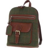 Exquisite Ashwood Leather & Tweed Backpack Tan/Green Check: TW-25-010-TGNH