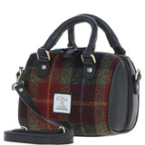 Ashwood Leather & Harris Tweed® Cloth Small Barrel Bag Black/Green/Red: TW-61-07-BR