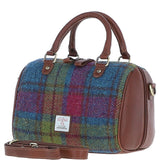Ashwood Leather & Harris Tweed® Cloth Medium Barrel Bag Tan/Purple: TW-62-13-TP